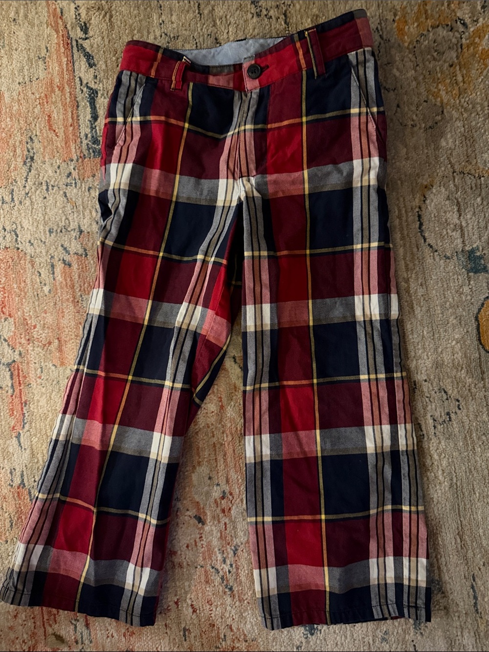 Janie and Jack Red & Navy Plaid Cotton Pants